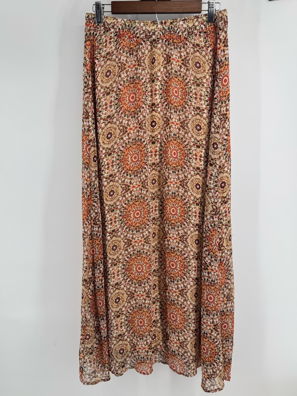 Roz & Ali Boho  Floral Medallion Maxi Skirt - Orange/Tan Women's Sz Small